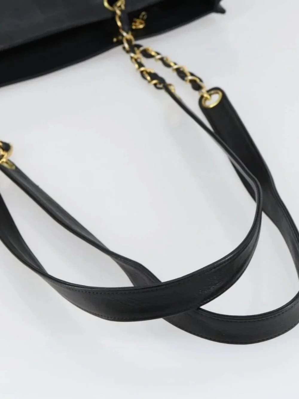 CHANEL COCO Mark Chain Shoulder Bag Lamb Skin Black Gold CC Auth 153038